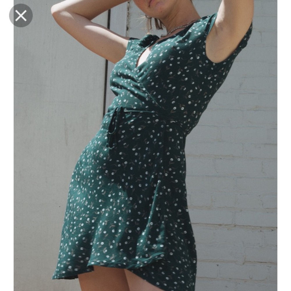 Green floral wrap dress